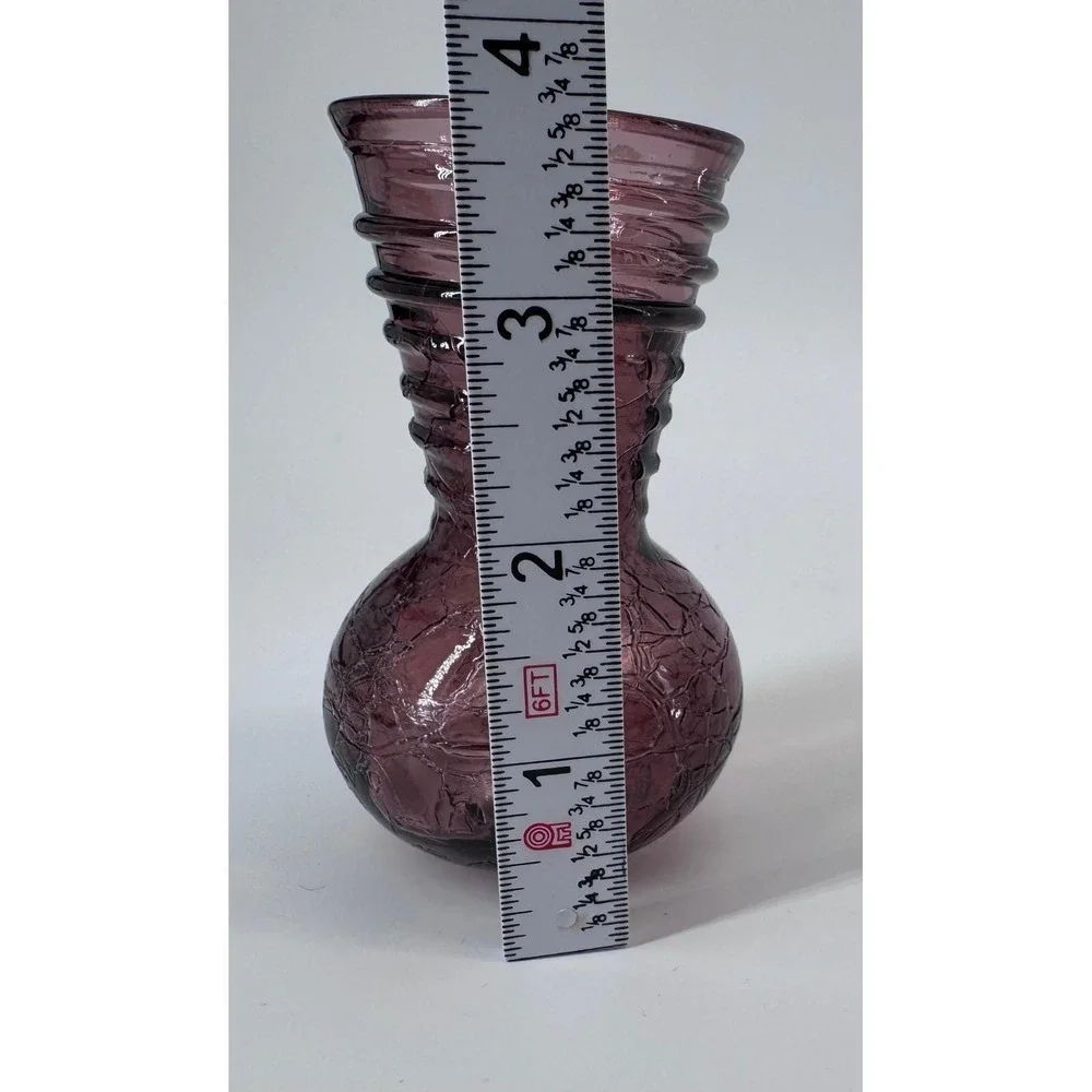 Vintage Purple Crackle Glass Vase Blenko Pilgrim Style Ribbed Neck Art Glass